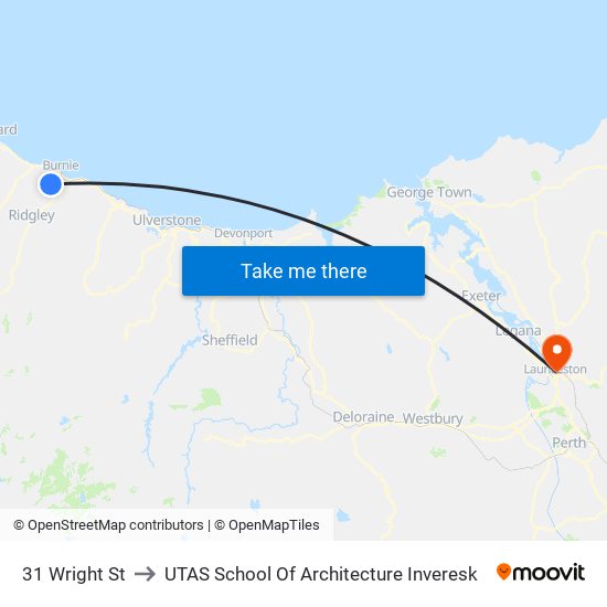 31 Wright St to UTAS School Of Architecture Inveresk map