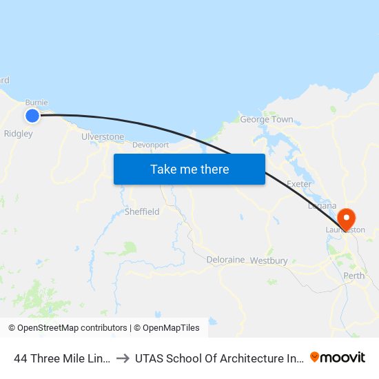 44 Three Mile Line Rd to UTAS School Of Architecture Inveresk map