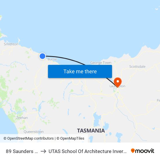 89 Saunders St to UTAS School Of Architecture Inveresk map
