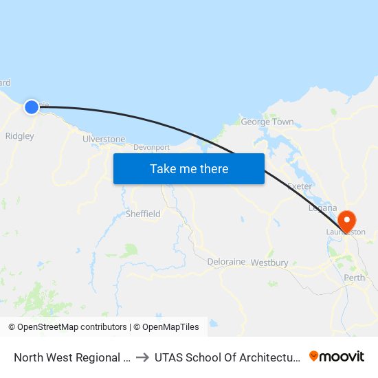 North West Regional Hospital to UTAS School Of Architecture Inveresk map