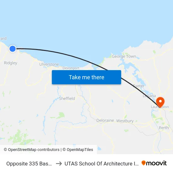 Opposite 335 Bass Hwy to UTAS School Of Architecture Inveresk map