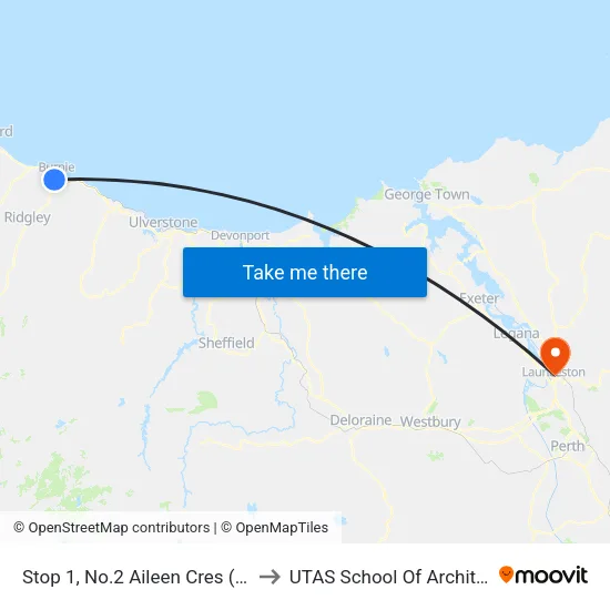 Stop 1, No.2 Aileen Cres (Corner Mount St) to UTAS School Of Architecture Inveresk map