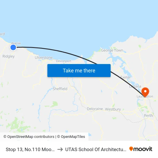 Stop 13, No.110 Mooreville Rd to UTAS School Of Architecture Inveresk map