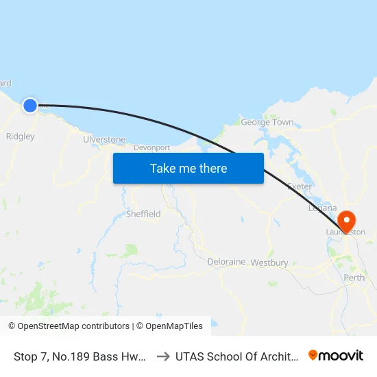 Stop 7, No.189 Bass Hwy (Cooee Shops) to UTAS School Of Architecture Inveresk map