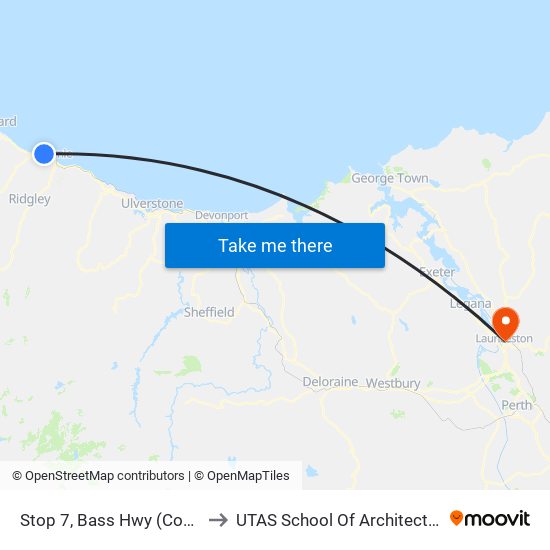 Stop 7, Bass Hwy (Cooee Shops) to UTAS School Of Architecture Inveresk map