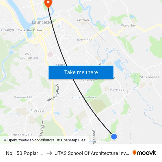 No.150 Poplar Pde to UTAS School Of Architecture Inveresk map