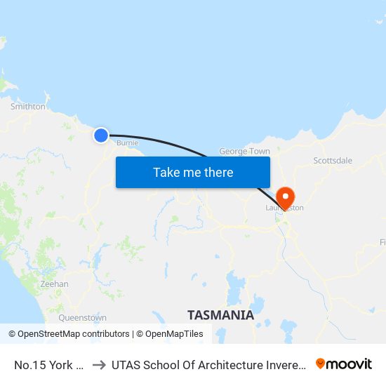 No.15 York St to UTAS School Of Architecture Inveresk map