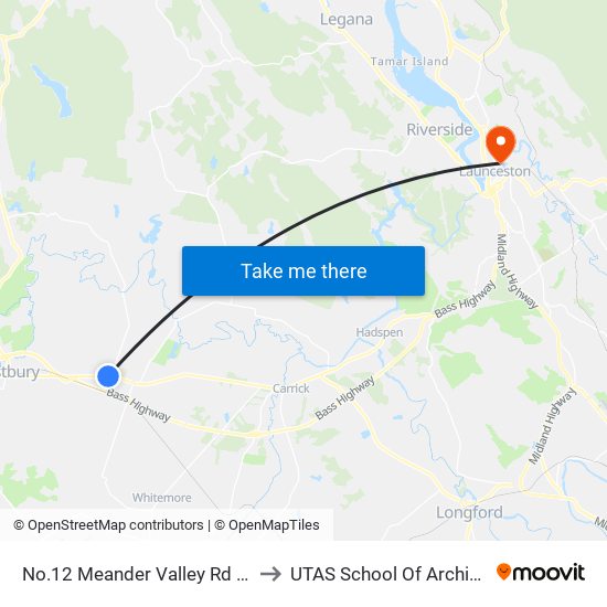 No.12 Meander Valley Rd (Opp. Post Office) to UTAS School Of Architecture Inveresk map