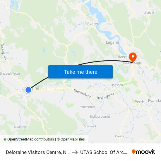 Deloraine Visitors Centre, No.98-104 Emu Bay Rd to UTAS School Of Architecture Inveresk map
