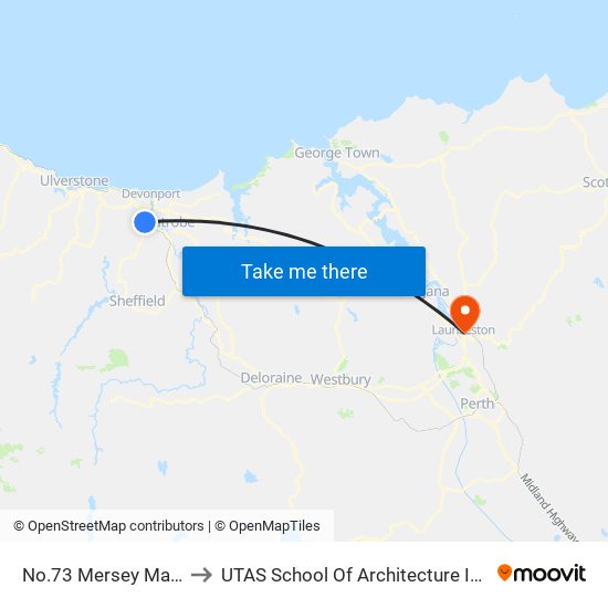 No.73 Mersey Main Rd to UTAS School Of Architecture Inveresk map