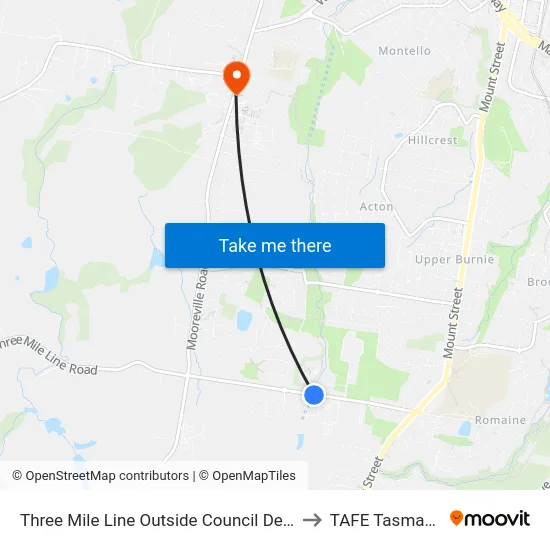 Three Mile Line Outside Council Depot to TAFE Tasmania map