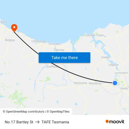 No.17 Bartley St to TAFE Tasmania map