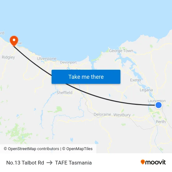 No.13 Talbot Rd to TAFE Tasmania map