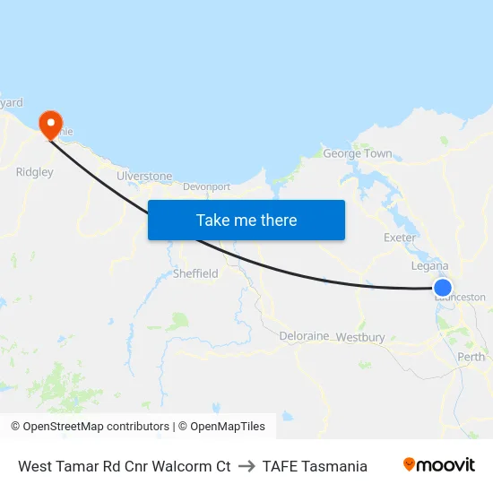 West Tamar Rd Cnr Walcorm Ct to TAFE Tasmania map