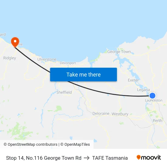 Stop 14, No.116 George Town Rd to TAFE Tasmania map