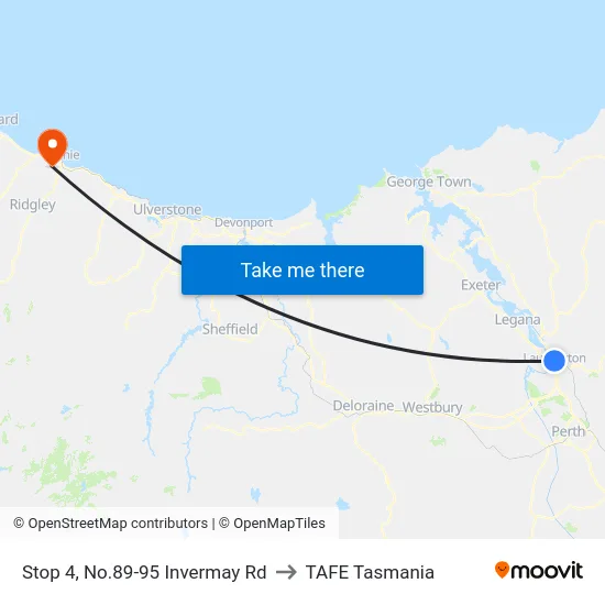 Stop 4, No.89-95 Invermay Rd to TAFE Tasmania map