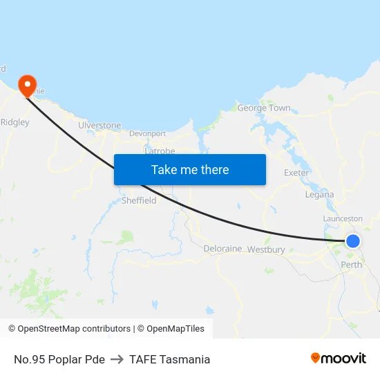 No.95 Poplar Pde to TAFE Tasmania map