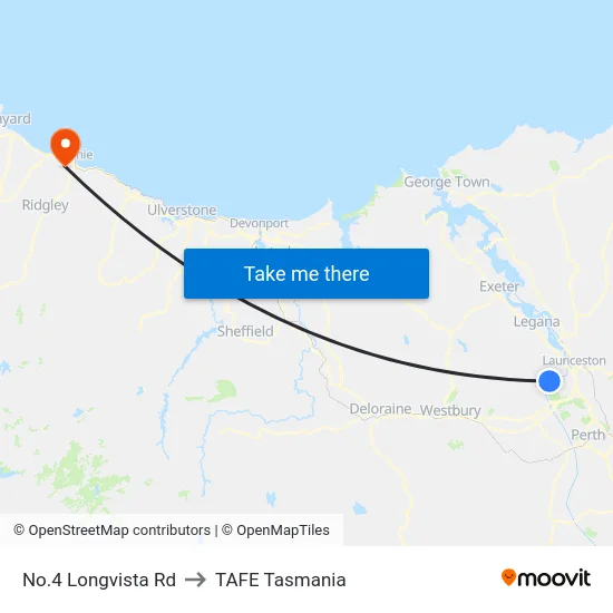 No.4 Longvista Rd to TAFE Tasmania map