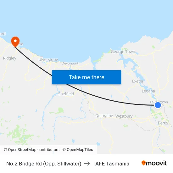 No.2 Bridge Rd (Opp. Stillwater) to TAFE Tasmania map