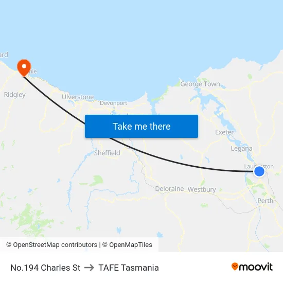 No.194 Charles St to TAFE Tasmania map