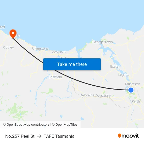 No.257 Peel St to TAFE Tasmania map