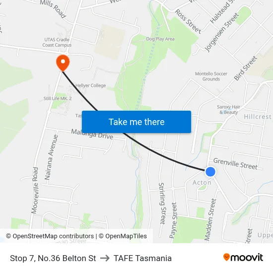 Stop 7, No.36 Belton St to TAFE Tasmania map