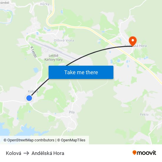 Kolová to Andělská Hora map