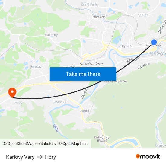 Karlovy Vary to Hory map