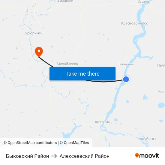 Быковский Район to Алексеевский Район map