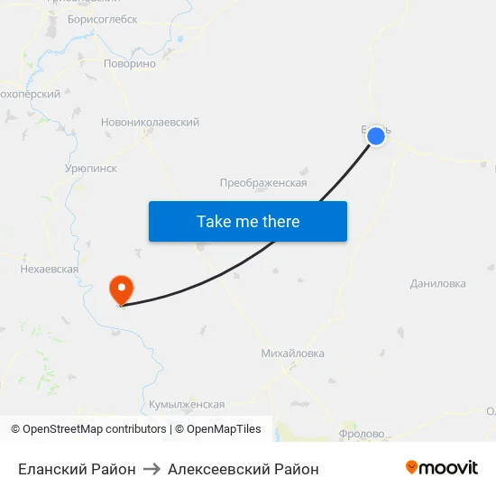 Еланский Район to Алексеевский Район map