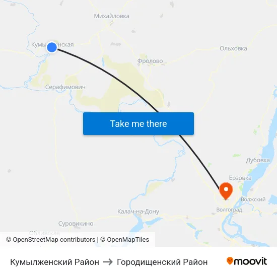 Кумылженский Район to Городищенский Район map