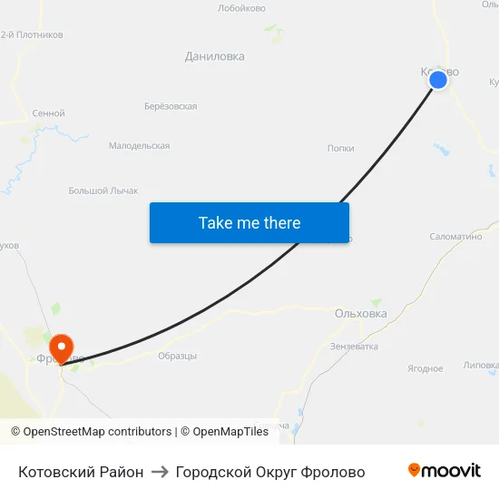 Котовский Район to Городской Округ Фролово map