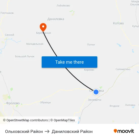 Ольховский Район to Даниловский Район map