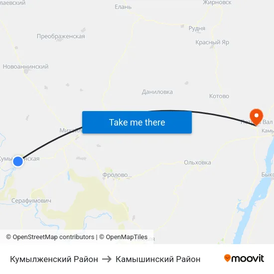 Кумылженский Район to Камышинский Район map