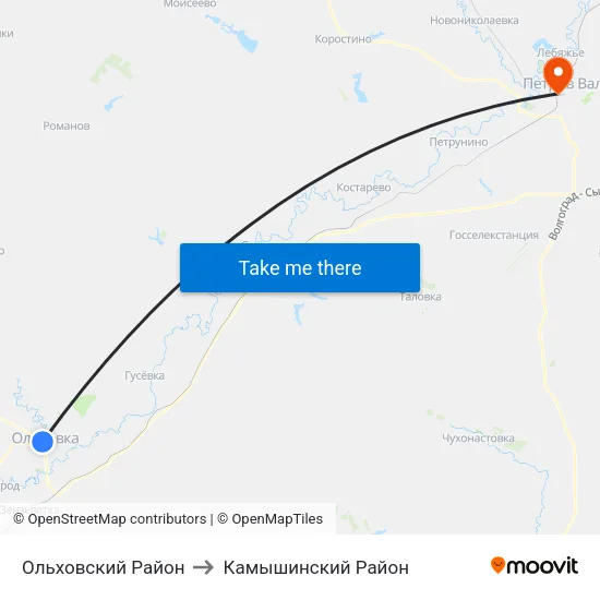 Ольховский Район to Камышинский Район map