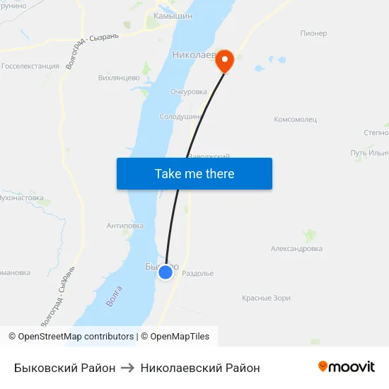 Быковский Район to Николаевский Район map