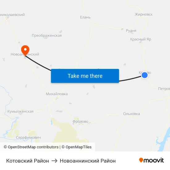 Котовский Район to Новоаннинский Район map