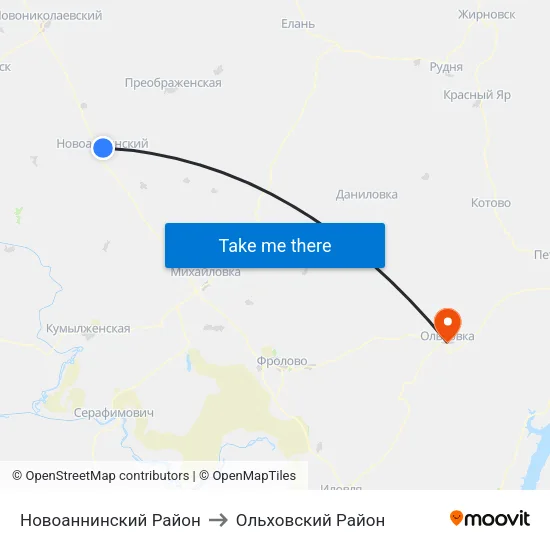 Новоаннинский Район to Ольховский Район map