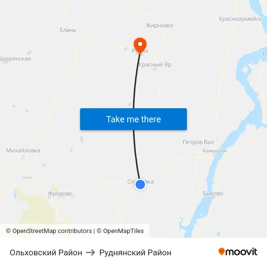 Ольховский Район to Руднянский Район map