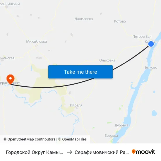 Городской Округ Камышин to Серафимовичский Район map