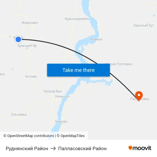 Руднянский Район to Палласовский Район map