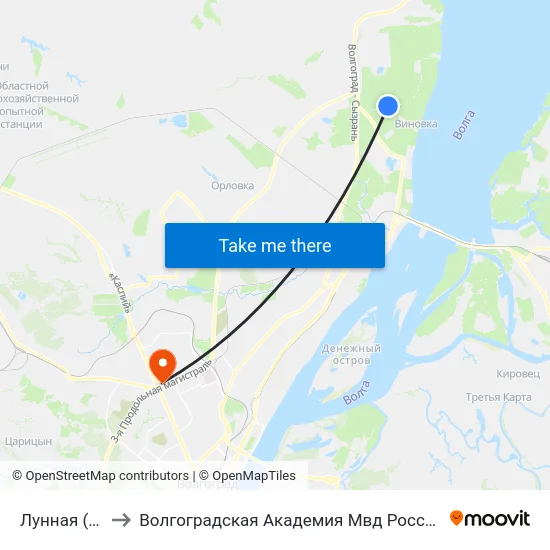 Лунная (Б) to Волгоградская Академия Мвд России map