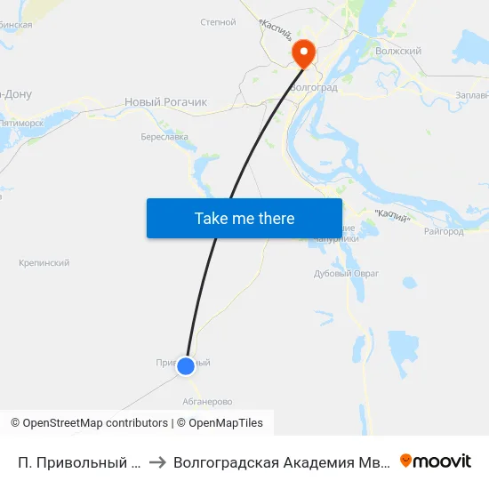 П. Привольный Тр (Б) to Волгоградская Академия Мвд России map