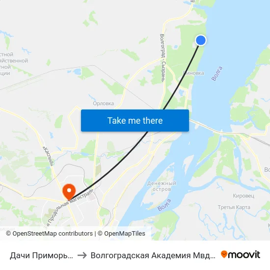 Дачи Приморье (Б) to Волгоградская Академия Мвд России map