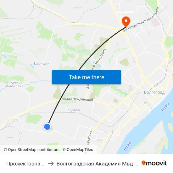 Прожекторная (А) to Волгоградская Академия Мвд России map