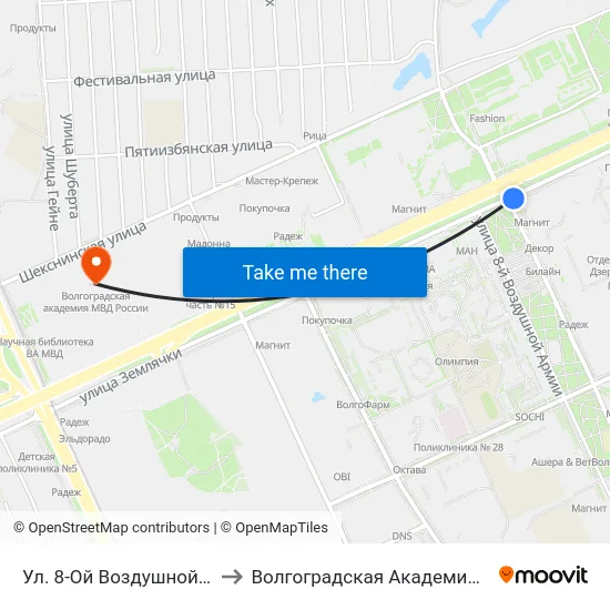 Ул. 8-Ой Воздушной Армии (А) to Волгоградская Академия Мвд России map