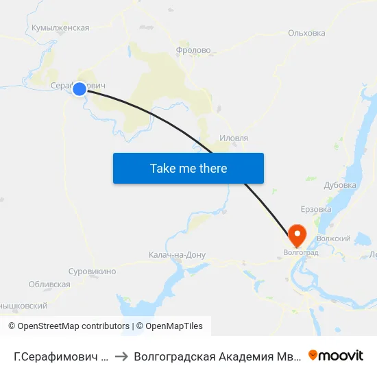 Г.Серафимович Ас (Б) to Волгоградская Академия Мвд России map
