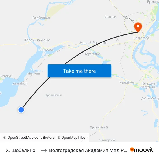 Х. Шебалино (А) to Волгоградская Академия Мвд России map
