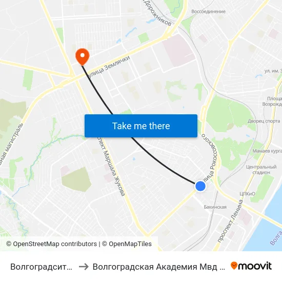 Волгоградсити (А) to Волгоградская Академия Мвд России map