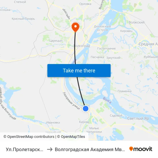 Ул.Пролетарская (А) to Волгоградская Академия Мвд России map